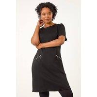 Roman Women's Petite Zip Detail Pocket Shift Dress in Black | Size: 8