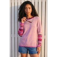 Roman Women's Contrast Stripe Detail Knit Jumper in Lilac | Size: 10
