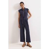 Phase Eight Women's Belted Collared Wide-Leg Jumpsuit in Dark Indigo | Size: 10
