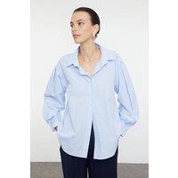 WOVCOR Women's Striped Woven Shirt with Classic Collar in Blue | Size: 10