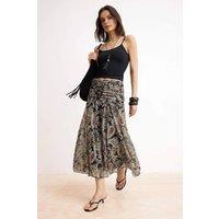 WOVCOR Women's Paisley Print Gathered Midi Skirt with Flowy Lightweight Fit | Size: XL