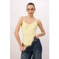 WOVCOR Women's Square Neck Ribbed Fitted Bodysuit in Yellow | Size: Medium