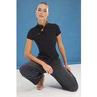 WOVCOR Women's High Neck Tie Detail Fitted Blouse in Black | Size: XS