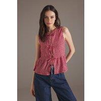 WOVCOR Women's Tie Detail Sleeveless Fitted Knit Blouse in Red | Size: Large