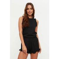 WOVCOR Women's Frill Detail Short Pyjama Set in Black | Size: XL