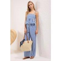 WOVCOR Women's Strapless Thin Strap Blouse & Wide Leg Trousers Co-ord in Blue | Size: 12