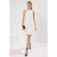 WOVCOR Women's Halter Neck Tie Detail Skater Mini Dress in White | Size: 6