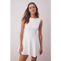 WOVCOR Women's Broderie Anglaise Sleeveless Fit & Flare Mini Dress in Ecru | Size: 6