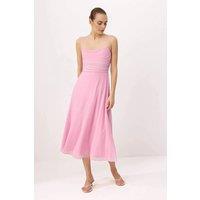 WOVCOR Women's Ruched Waist Midi Dress with Thin Straps in Light Pink | Size: Small