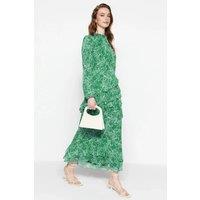 WOVCOR Women's Floral Ruffle Detail Long Sleeve Chiffon Maxi Dress in Green | Size: 8