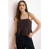 WOVCOR Women's Tie-Shoulder Peplum Woven Cami Top in Brown | Size: 8