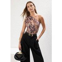 WOVCOR Women's One Shoulder Draped Knitted Bodysuit | Size: XS