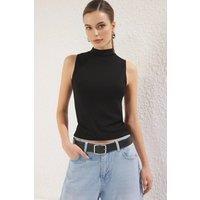 WOVCOR Women's High Neck Sleeveless Knitted Top in Black | Size: Small