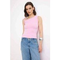 WOVCOR Women's Asymmetrical Tie Shoulder Stretch Knit Top in Pink | Size: Medium