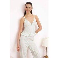 WOVCOR Women's Striped Ruffle Hem Cotton Pyjama Set in Mint | Size: XS