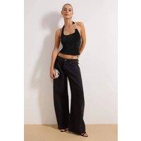 WOVCOR Women's Square Neck Sleeveless Embellished Party Blouse in Black | Size: 12