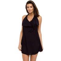KDMD Women's Cuban Style Beach Tunic with Frilled Neckline in Black | Size: Small