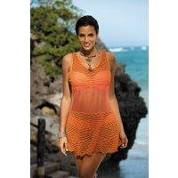KDMD Women's Beach Tunic Cover Up in Italian Fabric in Orange | Size: Small