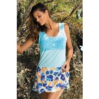 KDMD Women's Floral Beach Tunic Cover Up Summer Dress in Blue | Size: Small