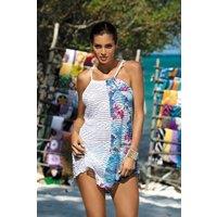 KDMD Women's Beach Floral Tunic Cover Up Adjustable Neck in White | Size: Small