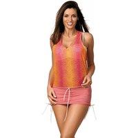 KDMD Women's Semi Sheer Openwork Beach Tunic with X Back in Pink | Size: Small