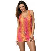 KDMD Women's Semi Sheer Openwork Beach Tunic with Adjustable in Pink | Size: Large