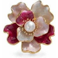 Angel Barocco Women's Enamel Peony Freshwater Pearl Brooch Pink in Red