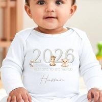 Aye Do Gifts Personalised Taupe Farm Animals Baby Outfit - Baby Grow in White | Size: 0-3 m