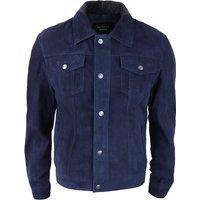 TruClothing Men's Navy Suede Jacket Leather Biker Vintage | Size: Medium