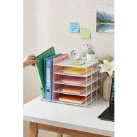 Living and Home 5-Tier Desk Organiser with Vertical File Sorter in White