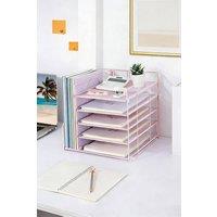 Living and Home 5-Tier Desk Organiser with Vertical File Sorter in Pink
