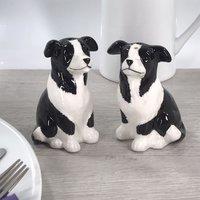 Animal Crackers Border Collie Ceramic Salt & Pepper Shaker Set in Black