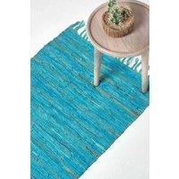 Homescapes Leather Glitter Hall Runner, 66 x 200 cm in Turquoise | Size: 66 cm x 200 cm