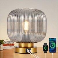 Harper Living Table Lamp, Touch Control Dimmable E27 Desk Lamp, Smoked Glass Shade in Gold