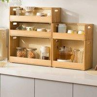 FORGEVIO Bamboo Coffee Tea Cup Holder Jar Rack Storage L50xW18 in Brown