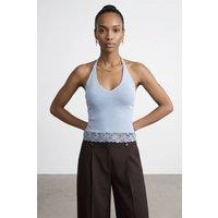 Dilvin Women's Ribbed Lace Halterneck Blouse in Baby Blue