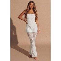Femme Luxe Women's Lace Bandeau Corset Top & Flared Trouser Set in White | Size: 6