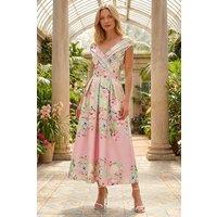 Roman Women's Floral Print Bardot Midi Stretch Dress in Pink | Size: 10