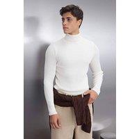 WOVCOR Men's Men's Slim Fit Ribbed Turtleneck Knit Sweater in Ecru | Size: Small