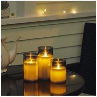 Living and Home 3Pcs Flameless LED Candle Set with Remote Grey Glass Pillar Candles