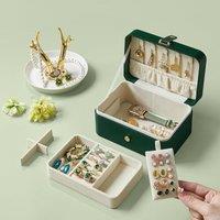 SONGMICS Compact Travel Jewellery Box with Two Layer Storage in Dark Green