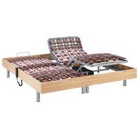 Vente-unique Electric Adjustable Bed 2X78 Natural Wood Decorative Pads - 2 X 90 X in Light Oak | Size: Single