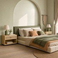 STILVORA Floating Bedside Tables Set of 2 with Drawer & Rattan Panel in Natural