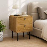 STILVORA Bedside Table with 2 Drawers & Steel Legs in Oak in Light Oak