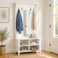 STILVORA Hallway Storage Unit with Mirror & Shoe Storage in White