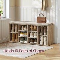 VASAGLE 10 Compartment Shoe Bench Storage Unit with Cushion Entrance in Camel