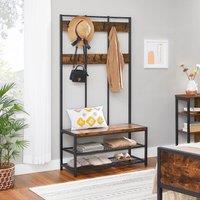 VASAGLE Entryway Coat Rack with Shoe Bench & Twelve Hooks in Brown