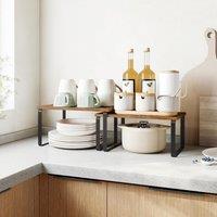 SONGMICS Expandable Cupboard Spice Rack Set of 2 Kitchen Organisers in Dark Brown