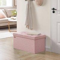 SONGMICS Medium Storage Ottoman Bench Folding Foot Rest End Bed Easy Assembly in Light Pink