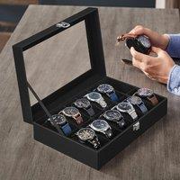 SONGMICS Watch Box with 12 Slots Glass Lid & Metal Clasp in Black